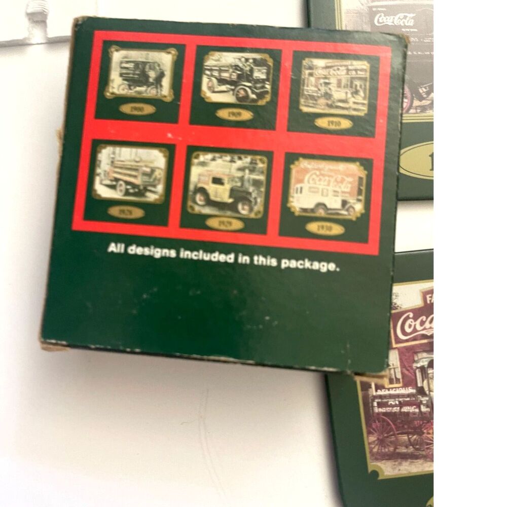 Y2K Coca Cola Coasters Metal 4 Inch Boxed Retro Drink Coke Vintage Lot 6 Green - Picture 4 of 7